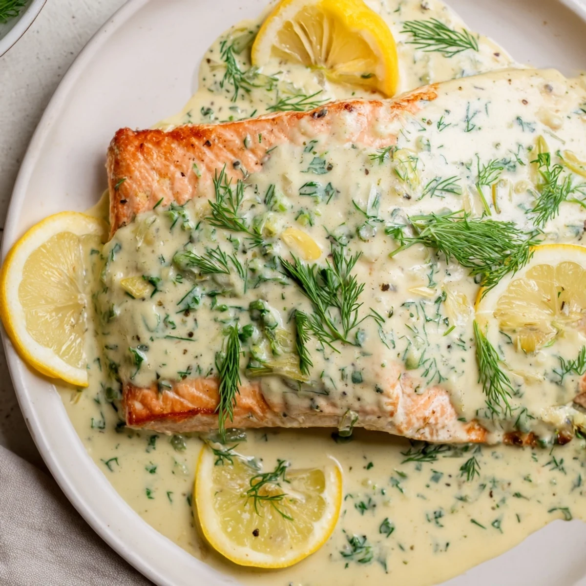 Enjoy this simple, yet elegant, Baked Salmon with Dill and Lemon Sauce, ready in under thirty minutes.