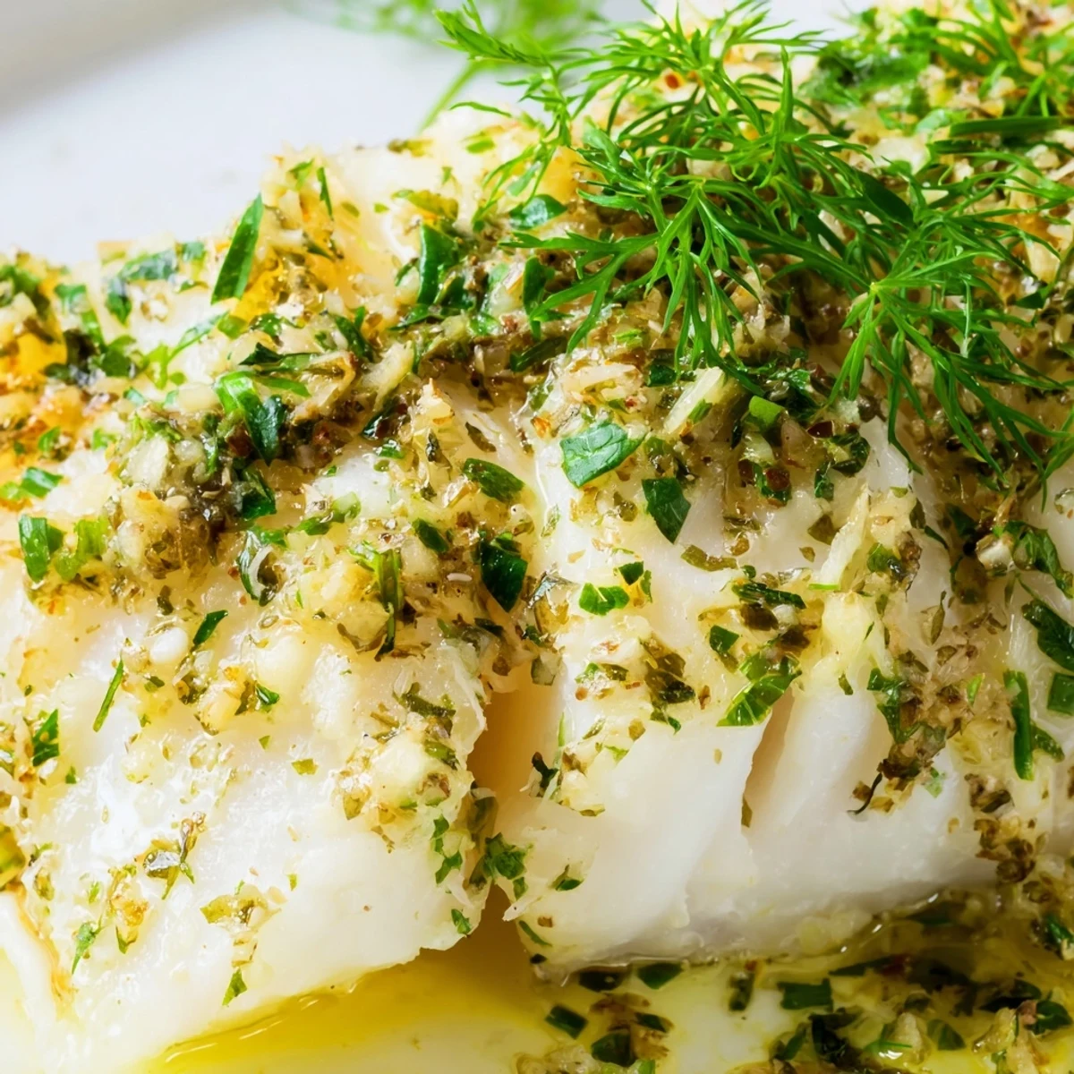 Freshly baked Baked Cod with Garlic Butter and Fresh Herbs glistening with savory sauce, plated with a simple green salad for a light meal.