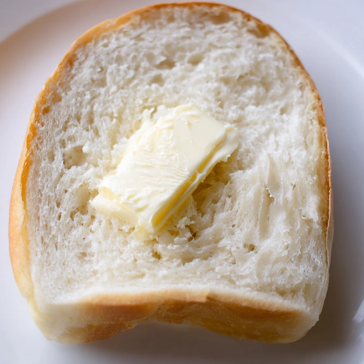 A golden baked bread loaf rests on a wire cooling rack, brushed with melted butter and ready to slice.