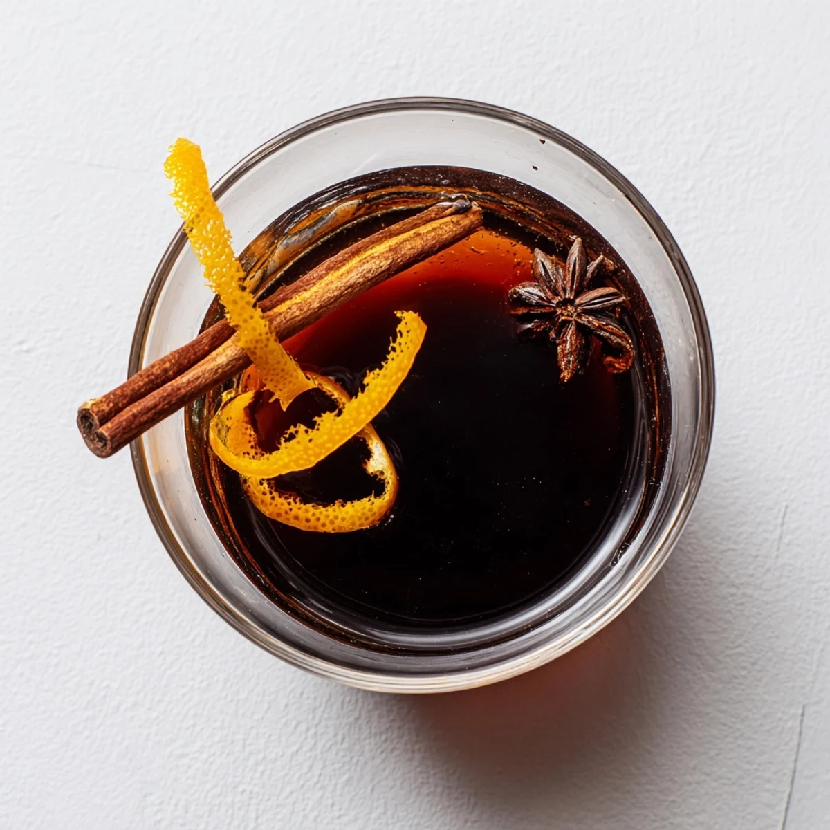 Cinnamon sticks, star anise, and cloves surrounding a bottle of Spiced Rum for a festive mocktail.