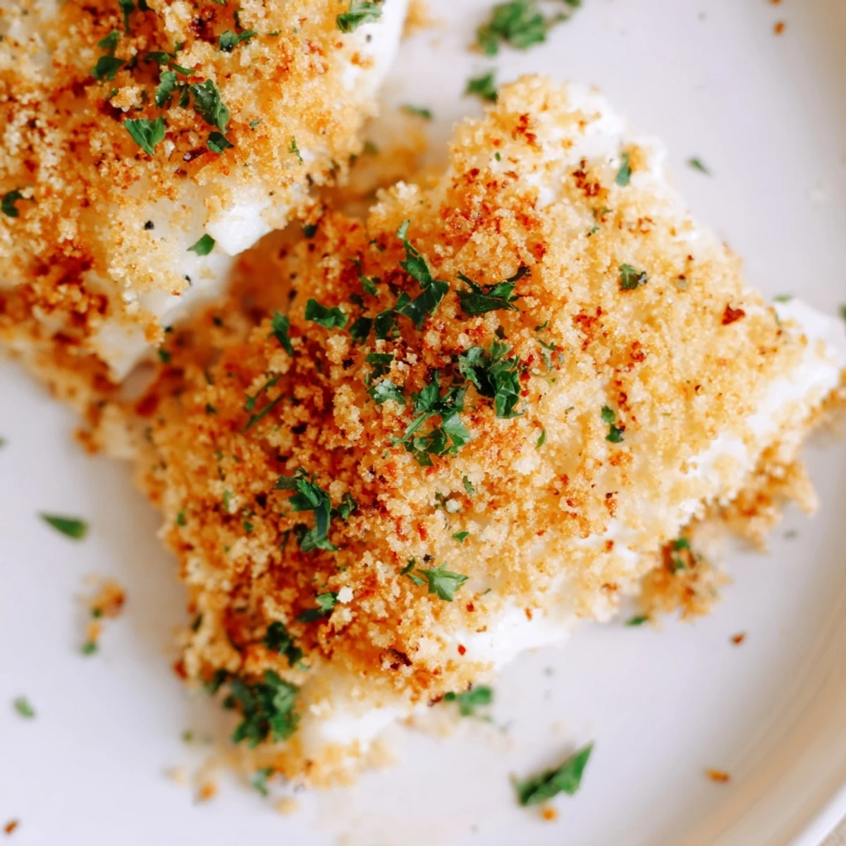 Golden Baked Fish Appetizer Bites with a crispy Parmesan and panko crust on a serving platter