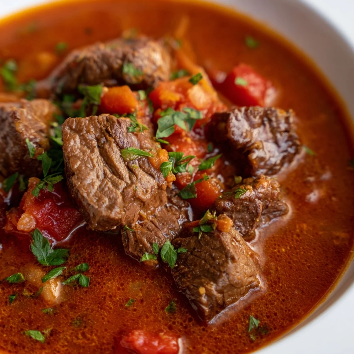 Golden-brown beef cubes, tender potatoes, and carrots simmer together in a savory broth for this Slow Cooker Dinner Pot, ready to serve.