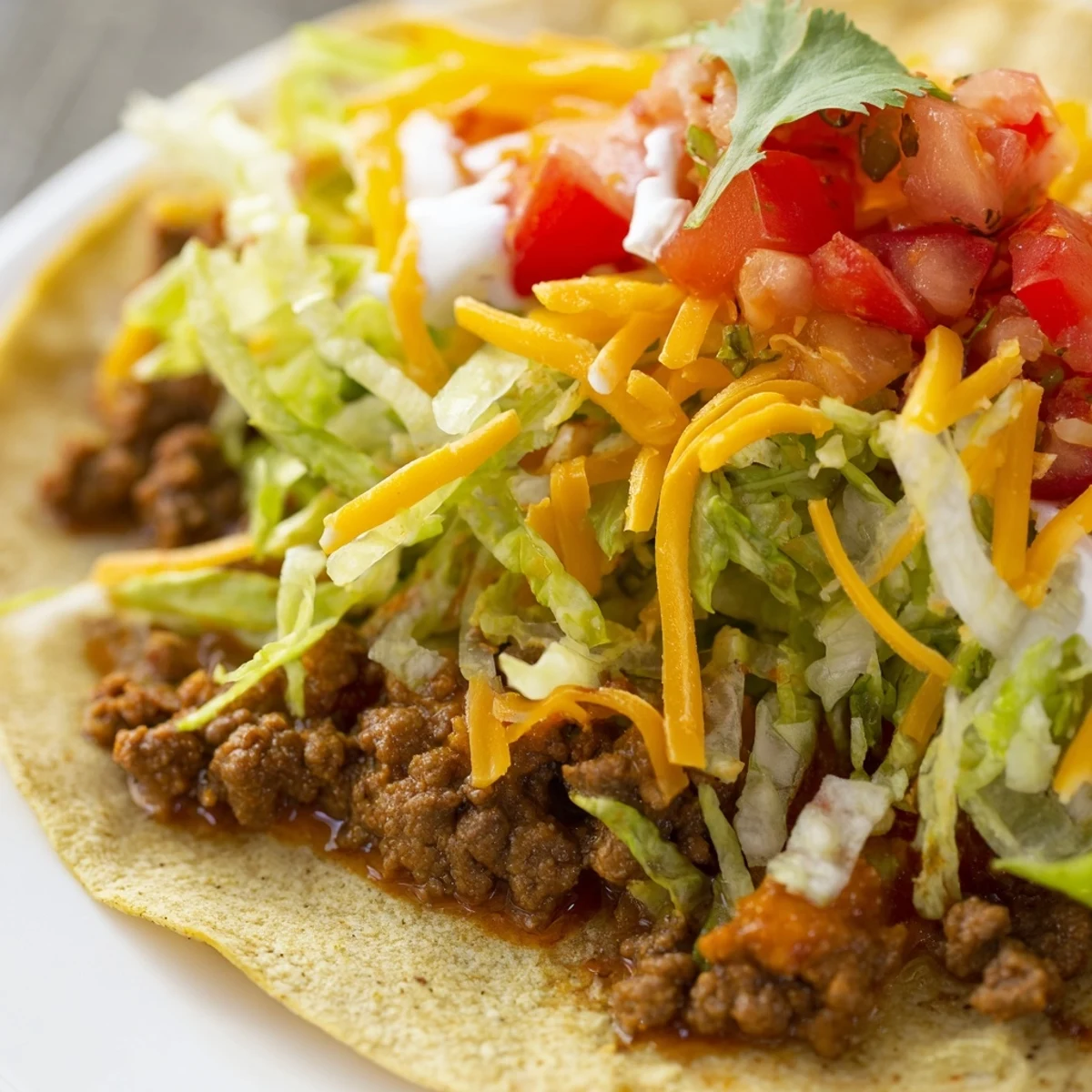Freshly made Beef Tacos with Homemade Taco Seasoning, loaded with juicy ground beef and topped with lettuce and cheese.