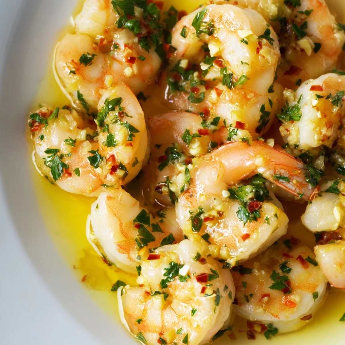 Sizzling Lemon Garlic Shrimp in a vibrant butter sauce, garnished with fresh parsley and lemon wedges on a skillet.  
