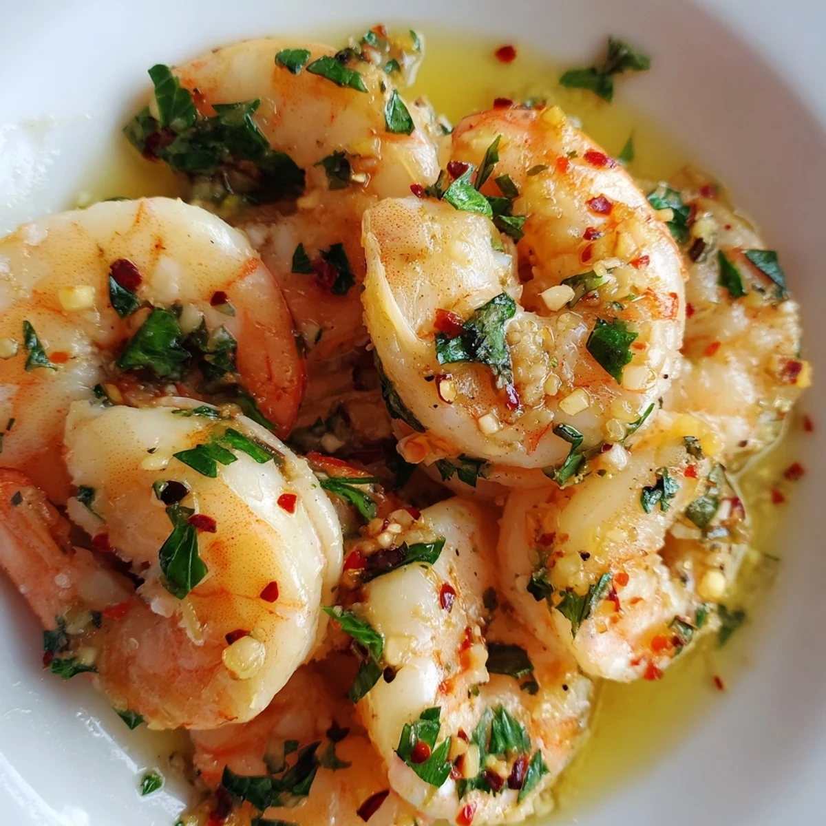 A fresh serving of Lemon Garlic Shrimp, paired with crusty bread to soak up the zesty sauce.
