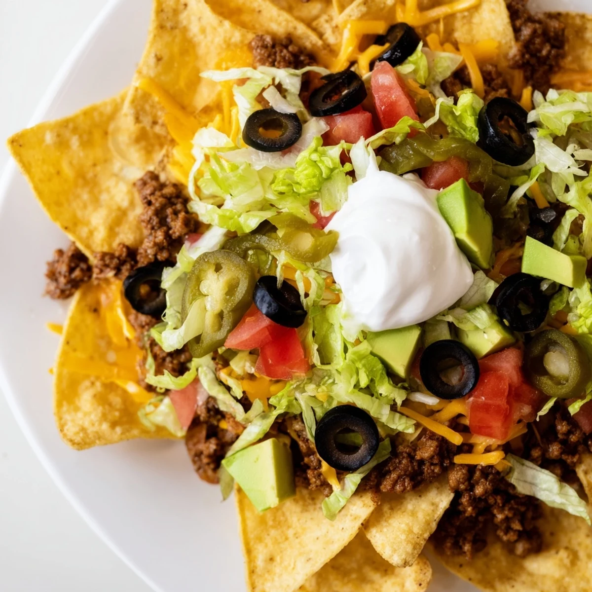 Touchdown Nacho Bar with All The Fixings loaded with seasoned ground beef, melty cheddar, and colorful toppings on game day.