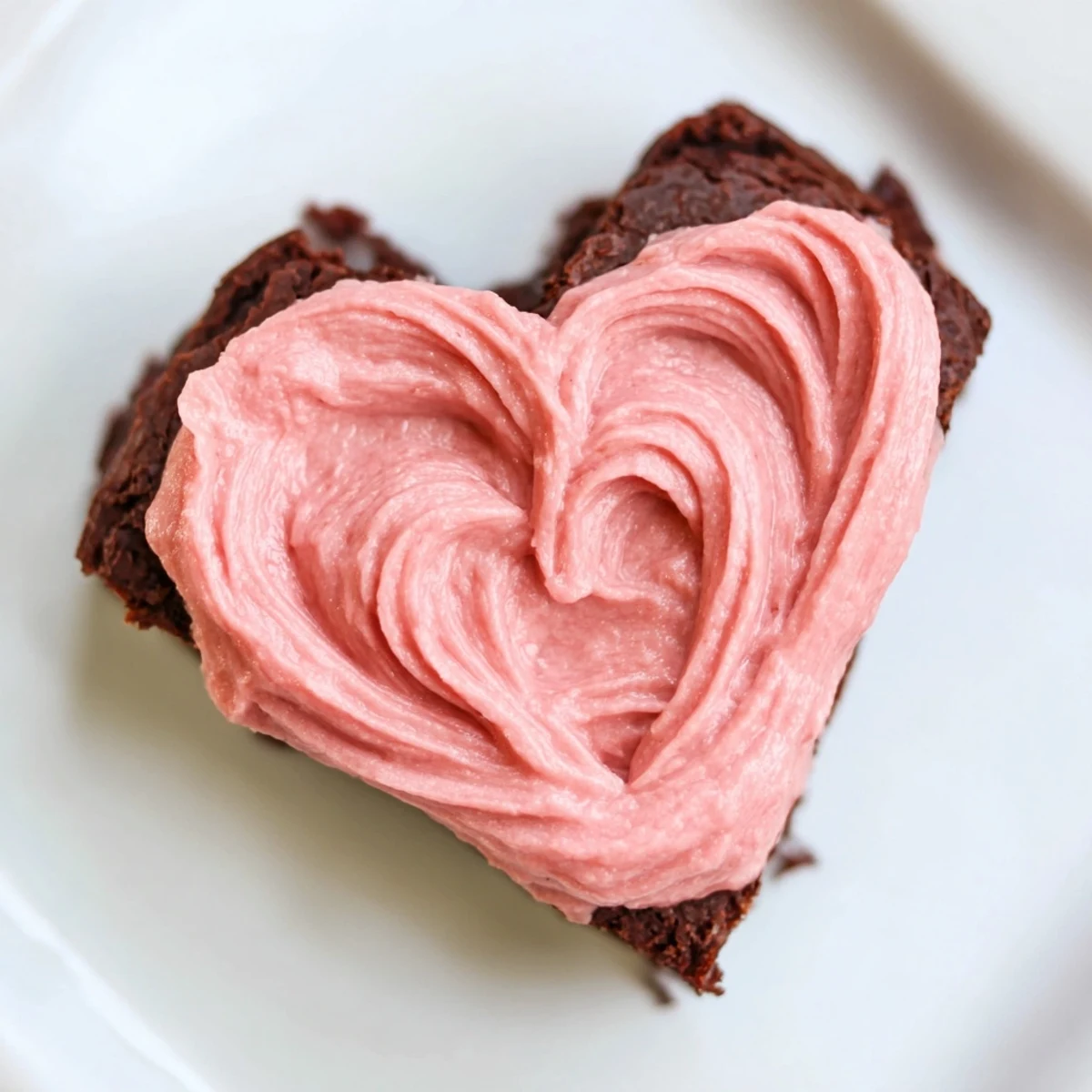 Rich, fudgy heart shaped brownies with pink frosting sit on a cooling rack, ready for a romantic dessert spread.