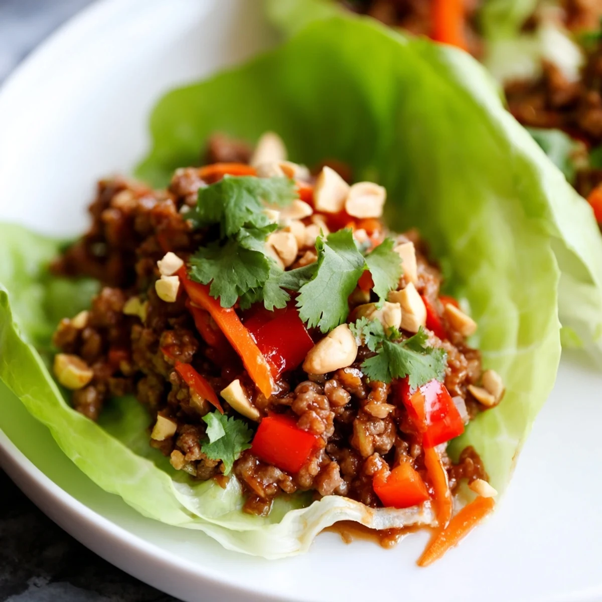Savory ground beef, sautéed with onions, garlic, and ginger, glistens with a sweet-tangy hoisin sauce glaze in the skillet.