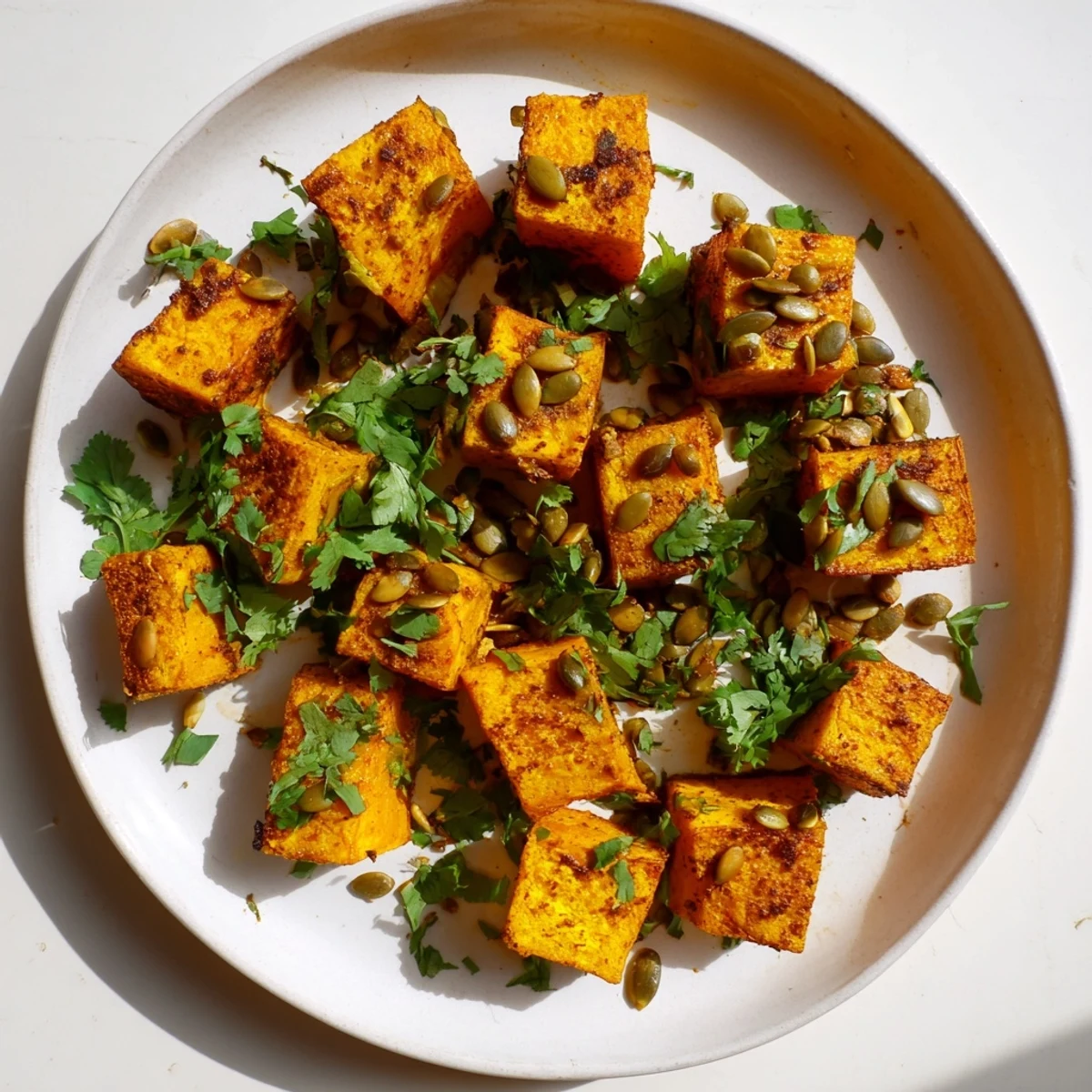 Golden, tender Roasted Pumpkin Cubes, beautifully spiced, perfect as a flavorful autumn side dish.