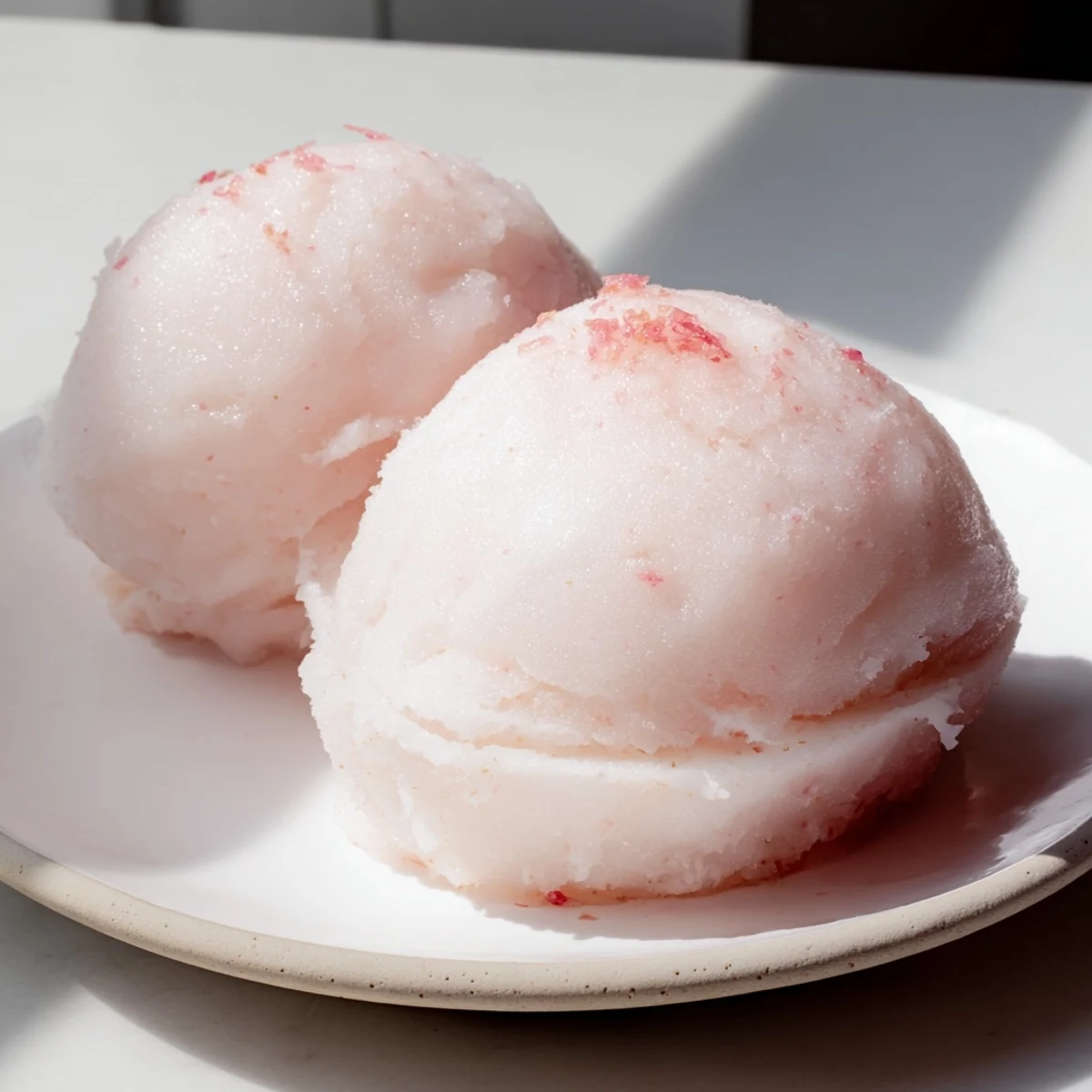 Serving of Pink Grapefruit Sorbet alongside sparkling wine for a light, tangy palate cleanser after a meal.