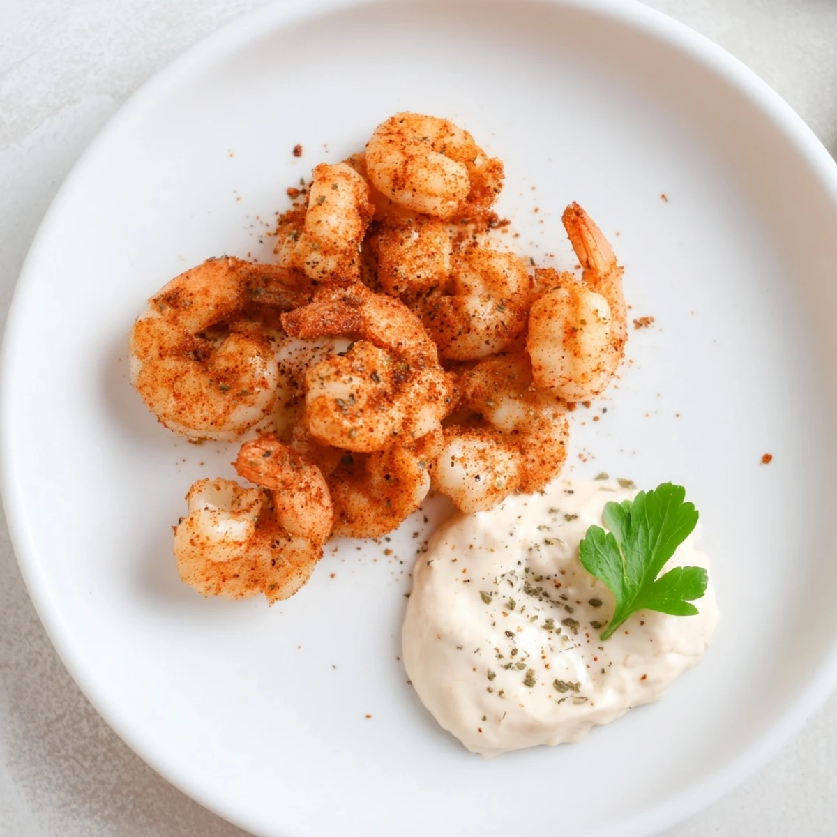 Cajun remoulade sauce with plump shrimp, featuring a bold, spicy dip served with crisp crackers or fresh vegetables.