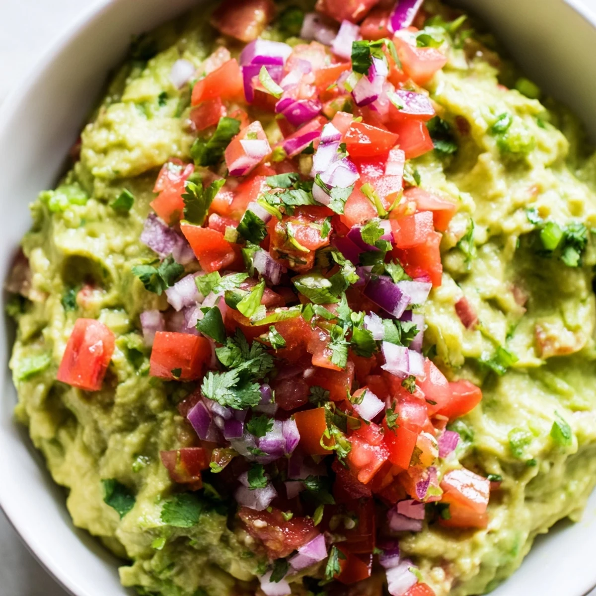 Freshly made Super Bowl Guacamole with Salsa in a rustic bowl, garnished with lime wedges and perfect for dipping vegetable sticks.