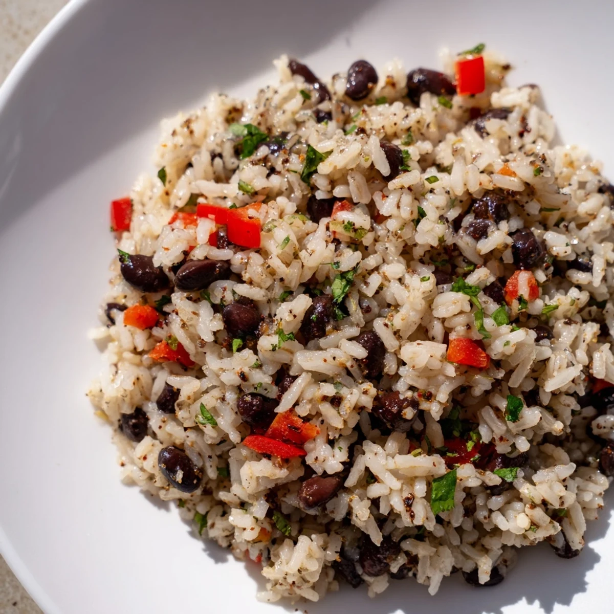 Vibrant bowl of rice and beans with lime wedges and cilantro, a flavorful vegan meal ready in 40 minutes.