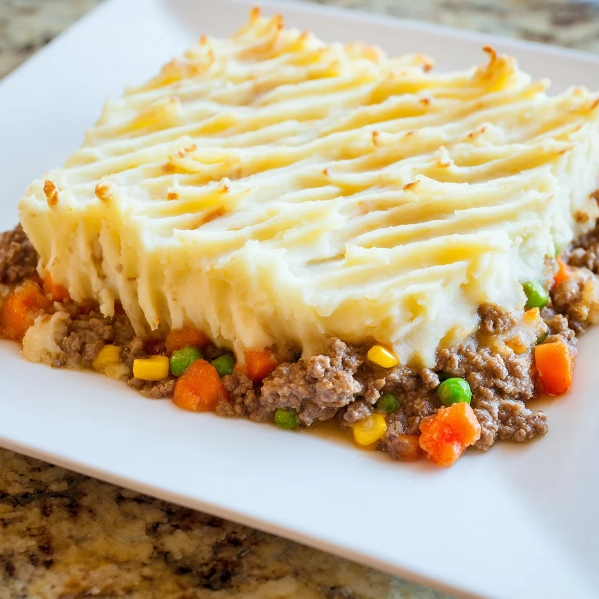 Fresh parsley garnish crowns a bubbling Shepherds Pie, highlighting the rich beef filling and fluffy potato topping for an inviting American comfort food main dish.