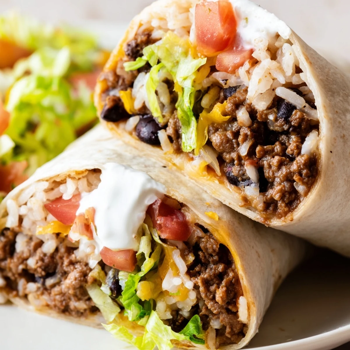 Perfectly grilled flour tortilla stuffed with seasoned beef filling, black beans, fluffy rice, and melted Monterey Jack cheese.
