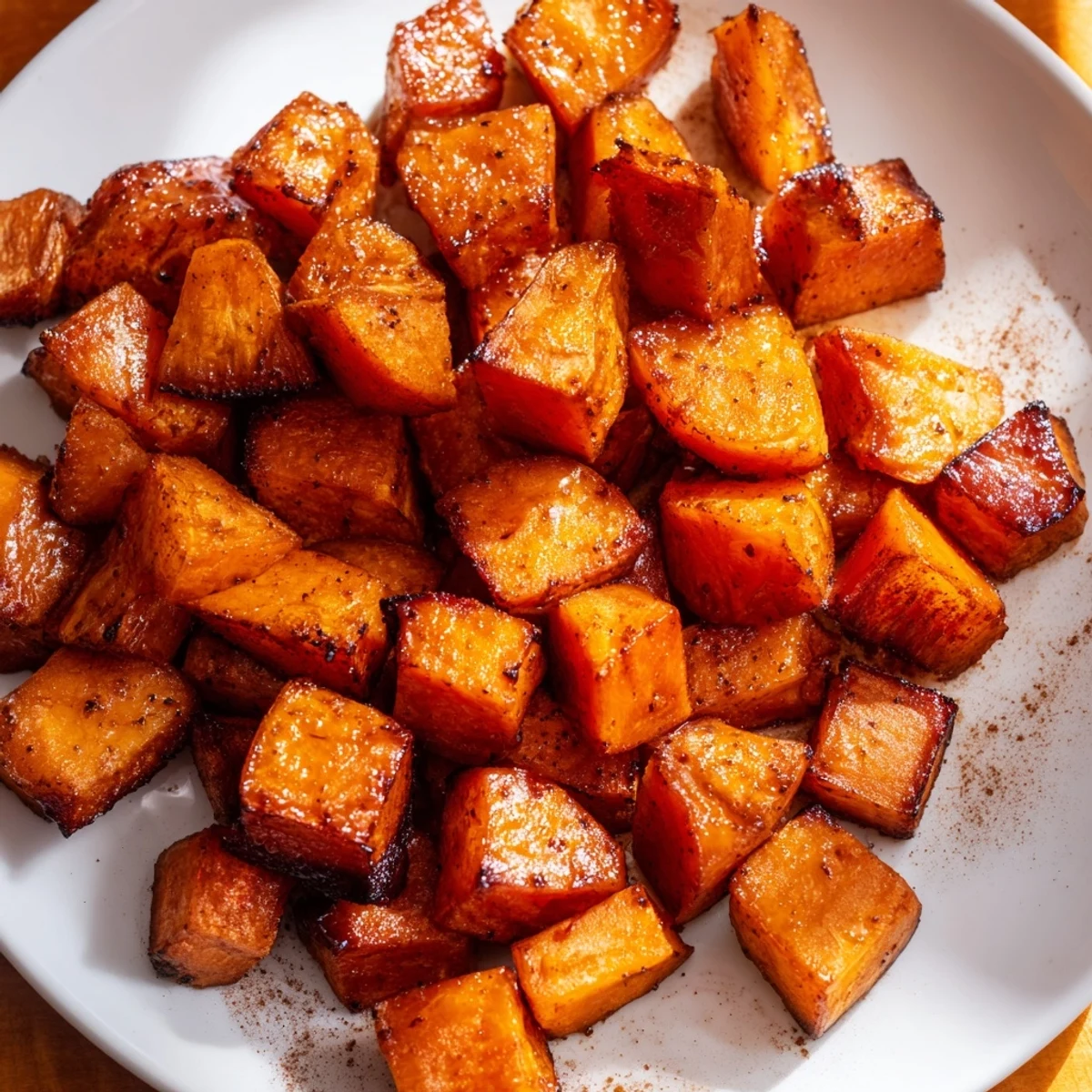 Hearty Roasted Sweet Potatoes with Cinnamon tossed in olive oil, ideal for pairing with roasted chicken or pork.