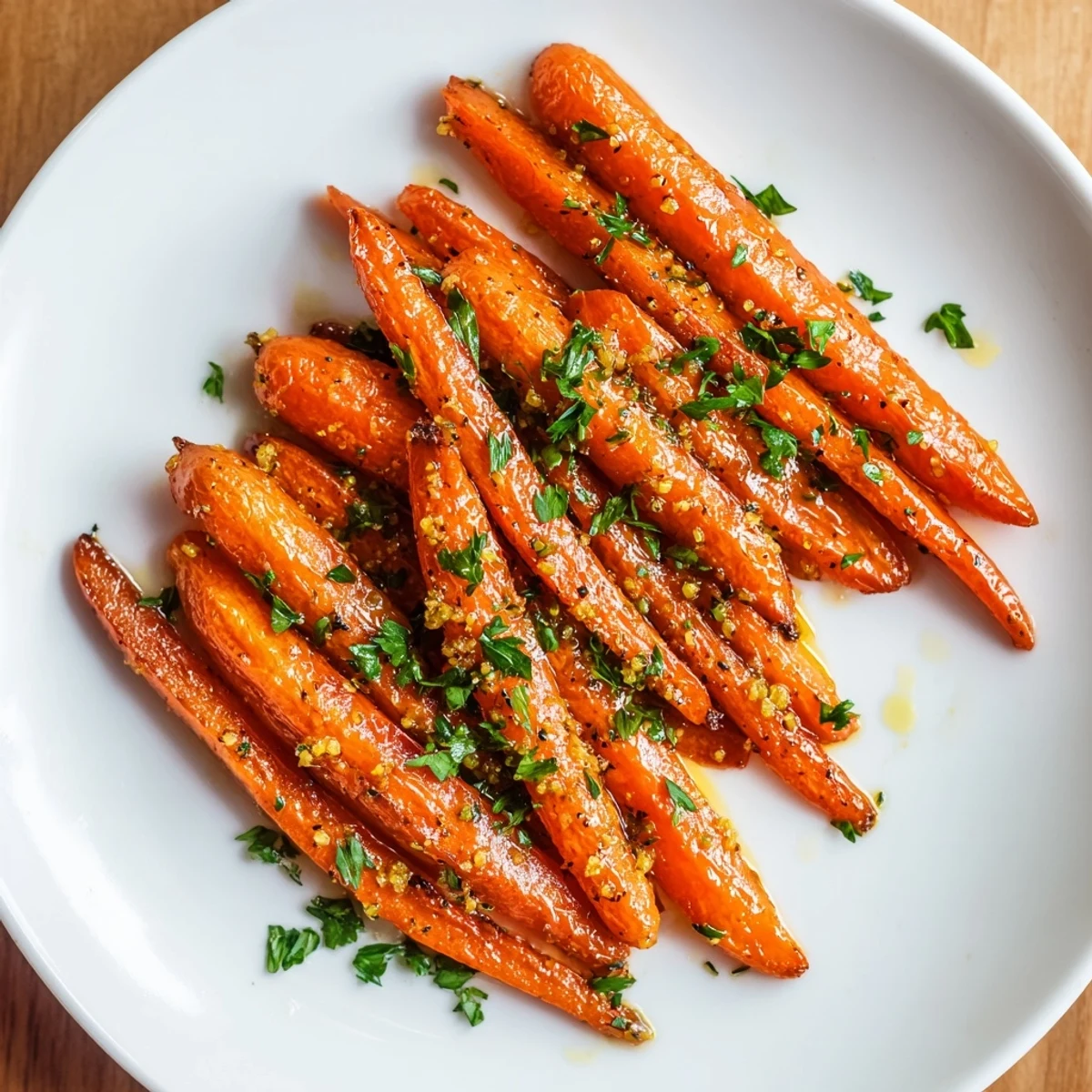 Golden Roasted Carrots with Maple and Cumin Glaze glistening on a rustic serving platter beside a bowl of couscous. 