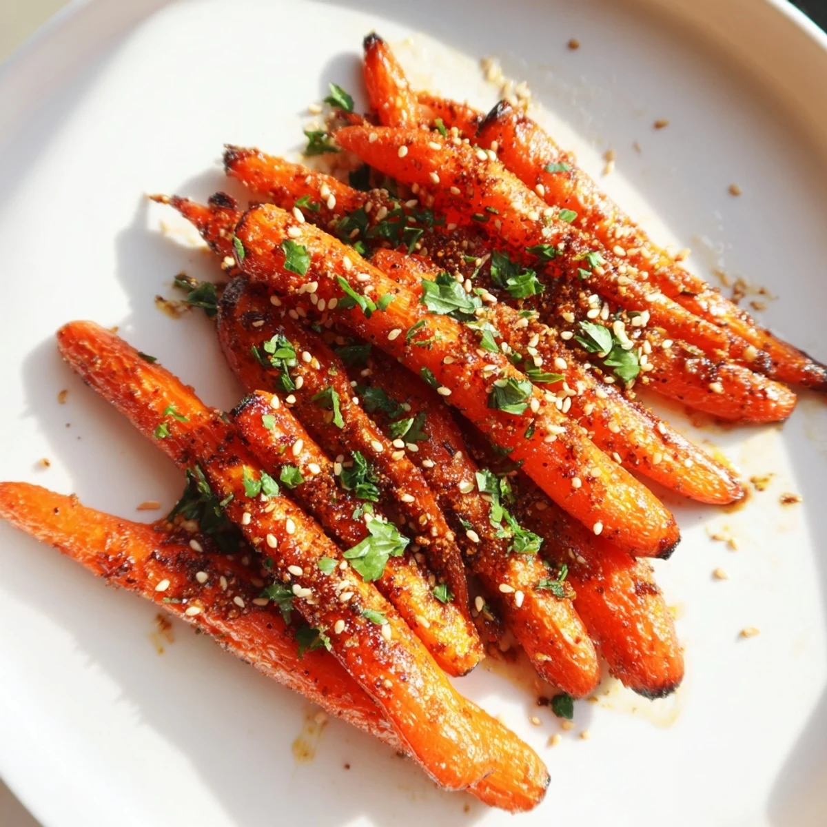 A vibrant side dish of roasted carrots with maple and cumin, paired with grilled chicken for a hearty meal.