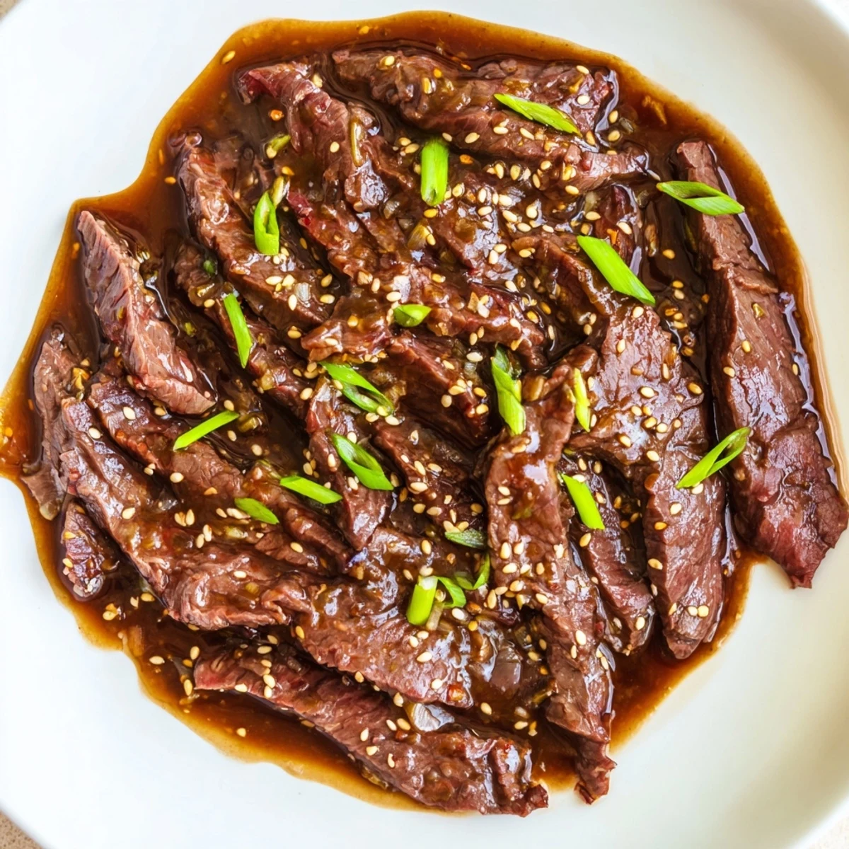 Ultimate Slow Cooker Mongolian Beef in a glossy, caramelized sauce with tender beef slices, garlic, and ginger notes.  