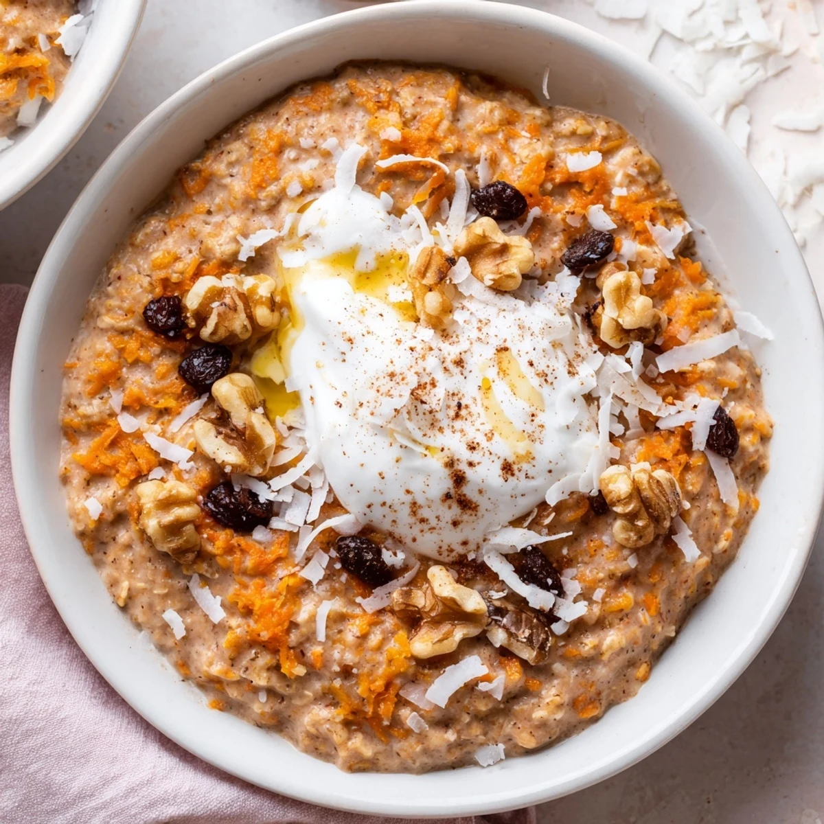 Healthy Carrot Cake Overnight Oats in a jar, spiced with nutmeg and ginger.