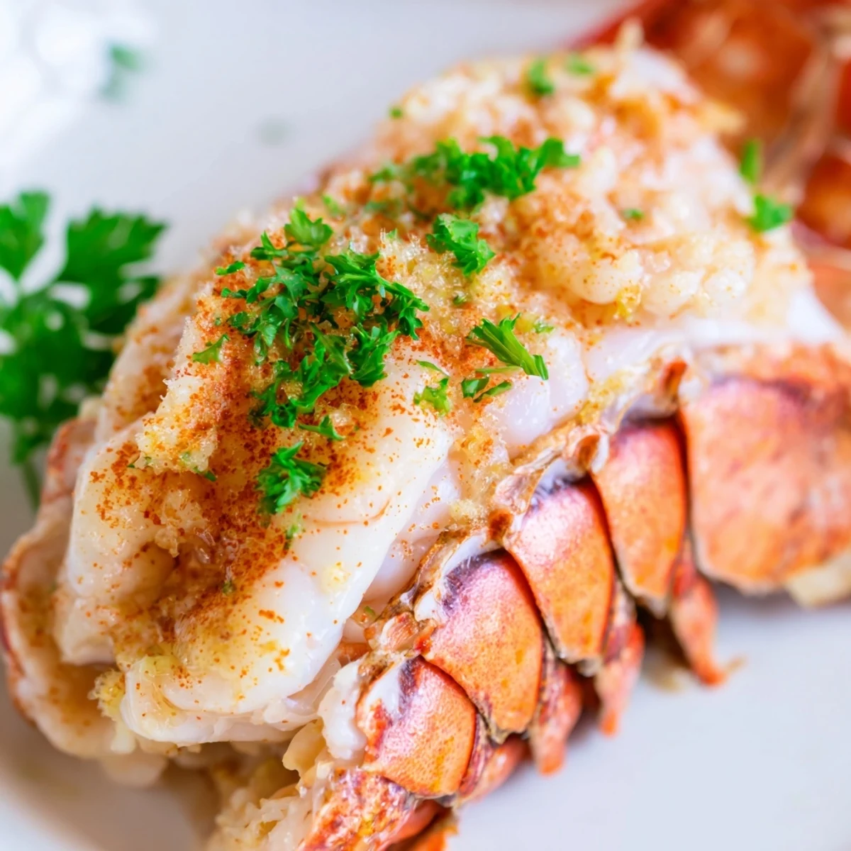 This Smoked Lobster Tails With Garlic Butter recipe features tender meat resting on the smoker grate.