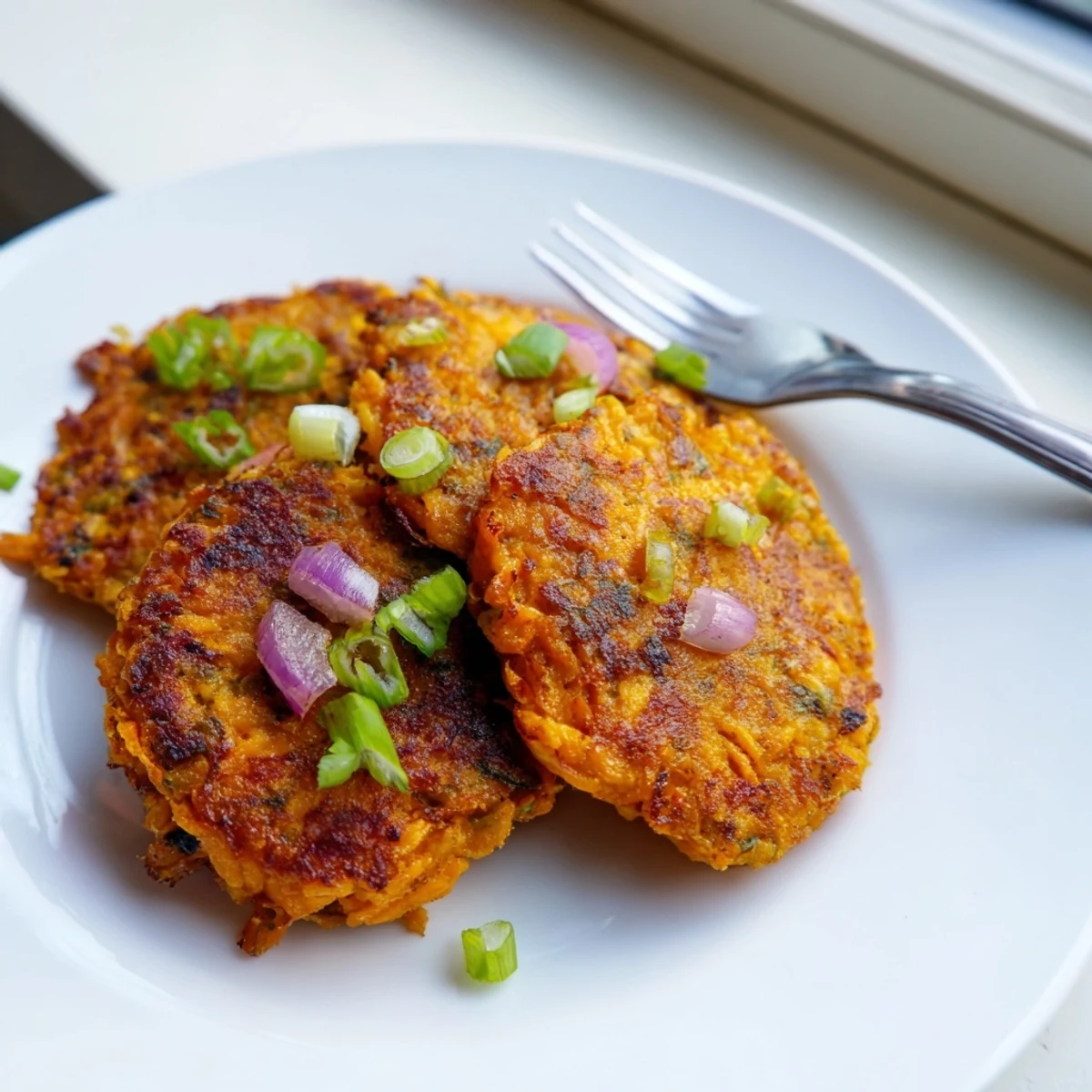 Golden-brown Healthy Sweet Potato Hash Browns baked to crisp perfection on a baking sheet, ready for a nutritious breakfast side.