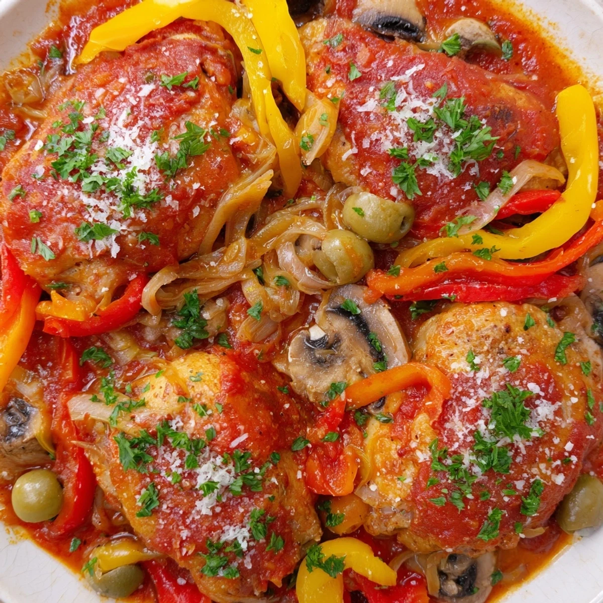 The Slow Cooker Chicken Cacciatore offers deep, aromatic flavors from slow-simmered onions, garlic, and classic Italian herbs.