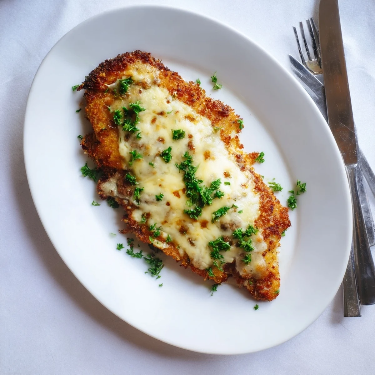 Sizzling, juicy Longhorn Steakhouse Parmesan Crusted Chicken topped with a crispy, cheesy crust fresh from the oven, ready to serve.