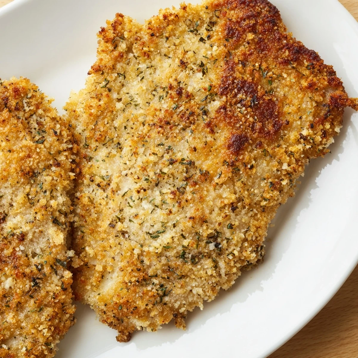Air Fryer Parmesan Crusted Chicken resting on a plate next to roasted vegetables for a complete meal.