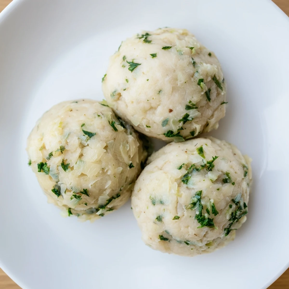 A close-up shows German Cabbage Dumplings with tender shredded cabbage, bathed in vegetable broth and ready to enjoy as a main.