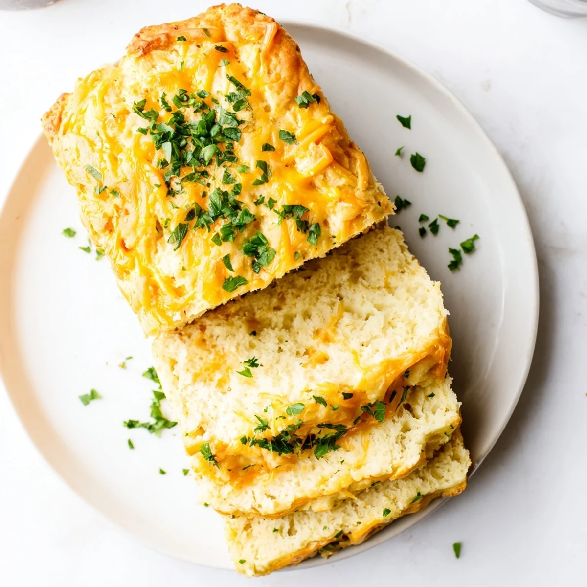 Golden loaf of Red Lobsters Cheddar Bay Biscuit Loaf served on a wooden board.