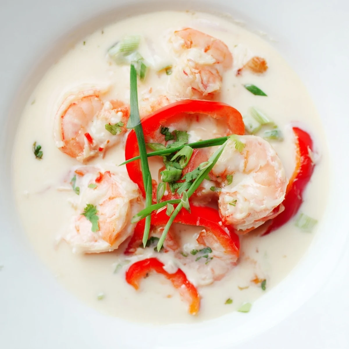 Creamy Coconut Shrimp Buffet Style in a warm serving bowl, accompanied by rice noodles and lime wedges.