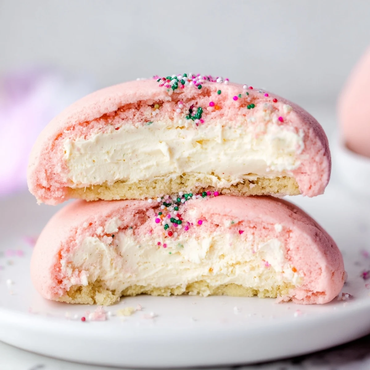 Soft sugar cookie sandwiches with buttercream, arranged beside a glass of milk for serving.