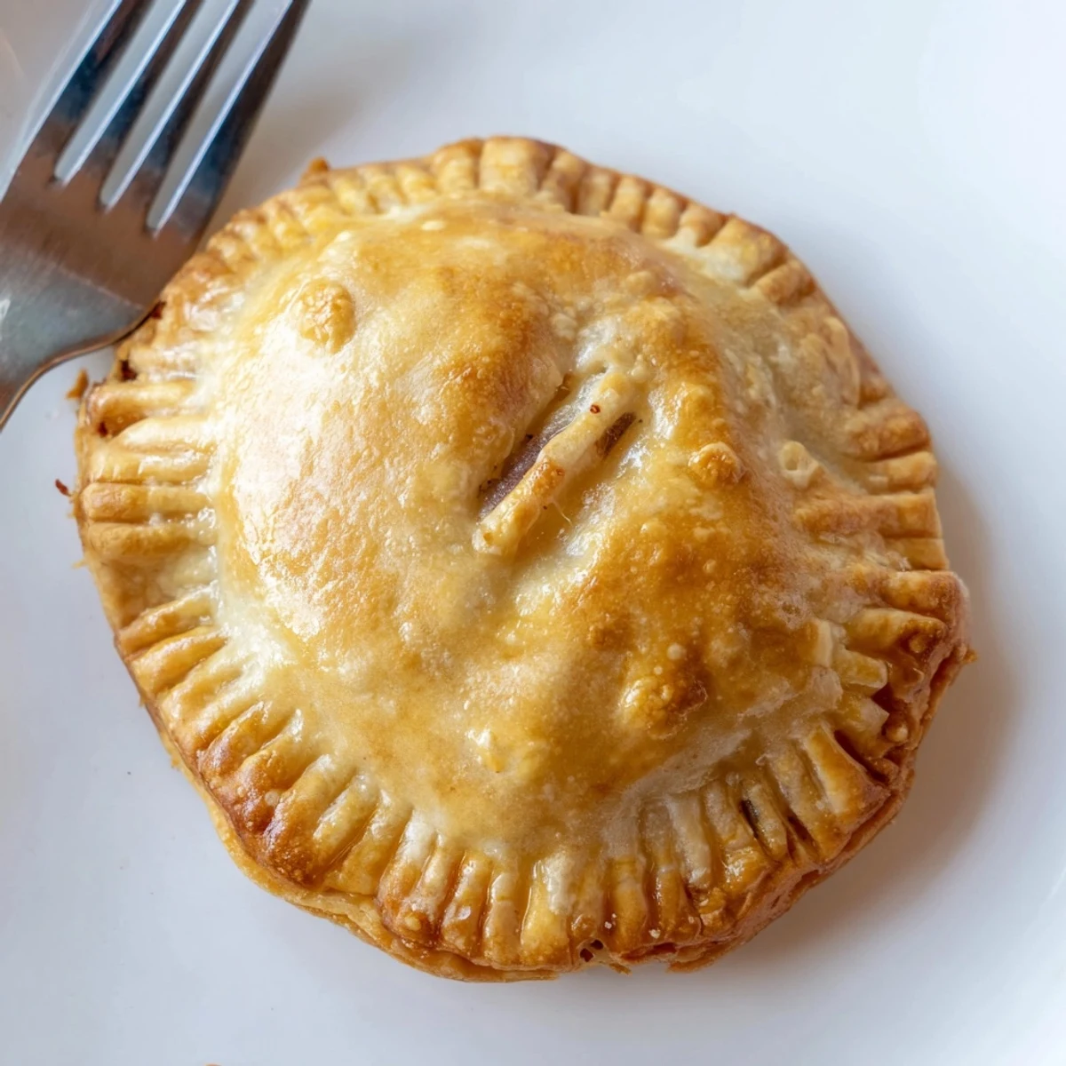 Flaky golden pastry hand pies filled with creamy tikka masala vegetables and peas, served warm on a rustic plate.