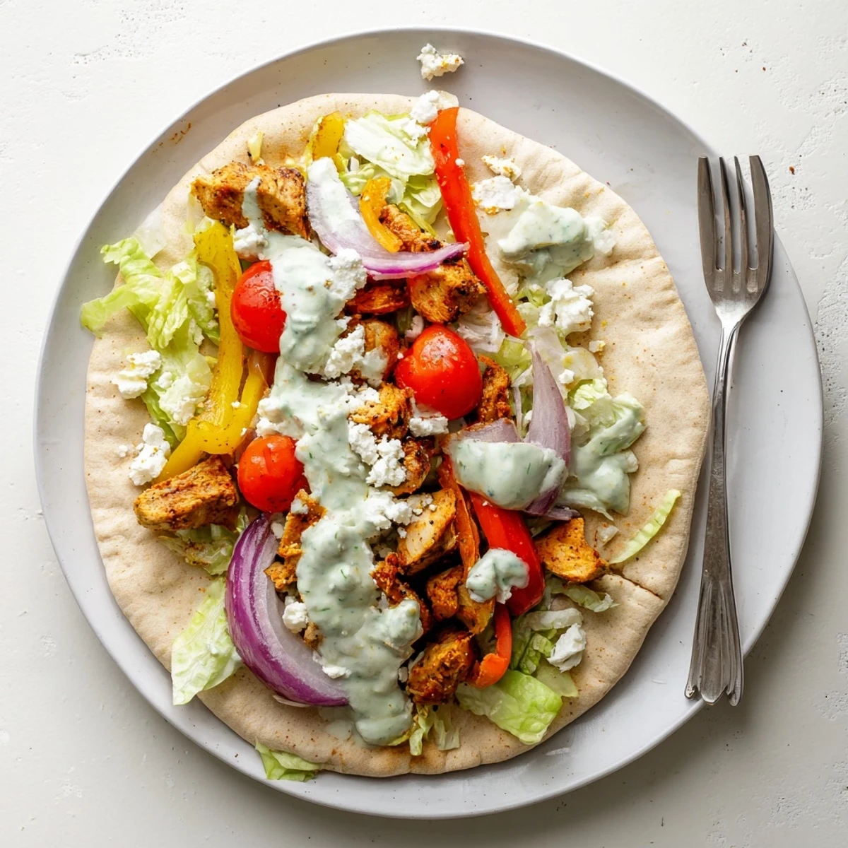 Family-friendly chicken pita sandwiches featuring roasted vegetables, crisp lettuce, and zesty herbed ranch dressing