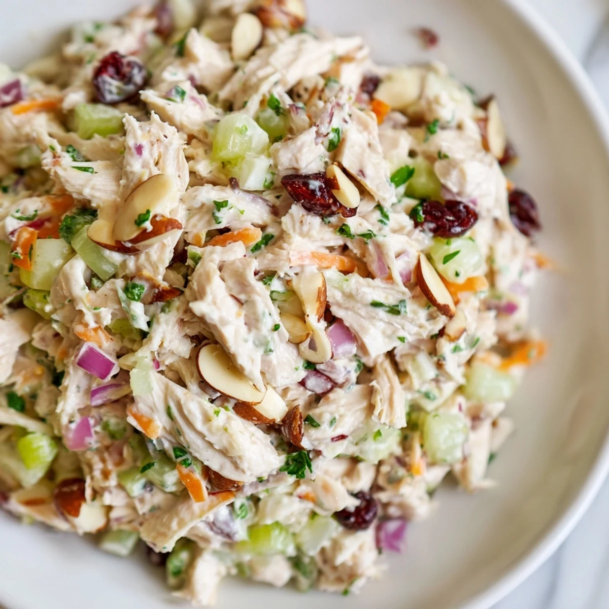 Light and protein-packed Greek yogurt rotisserie chicken salad served with fresh vegetables