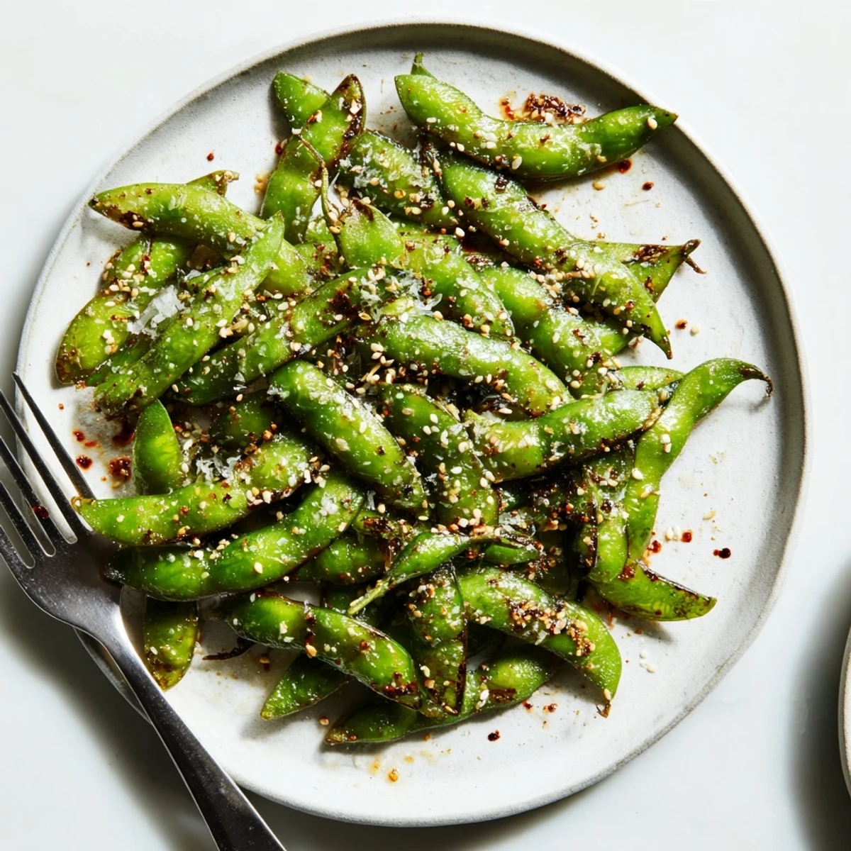 Lightly salted air fryer edamame served warm as a healthy protein-packed snack