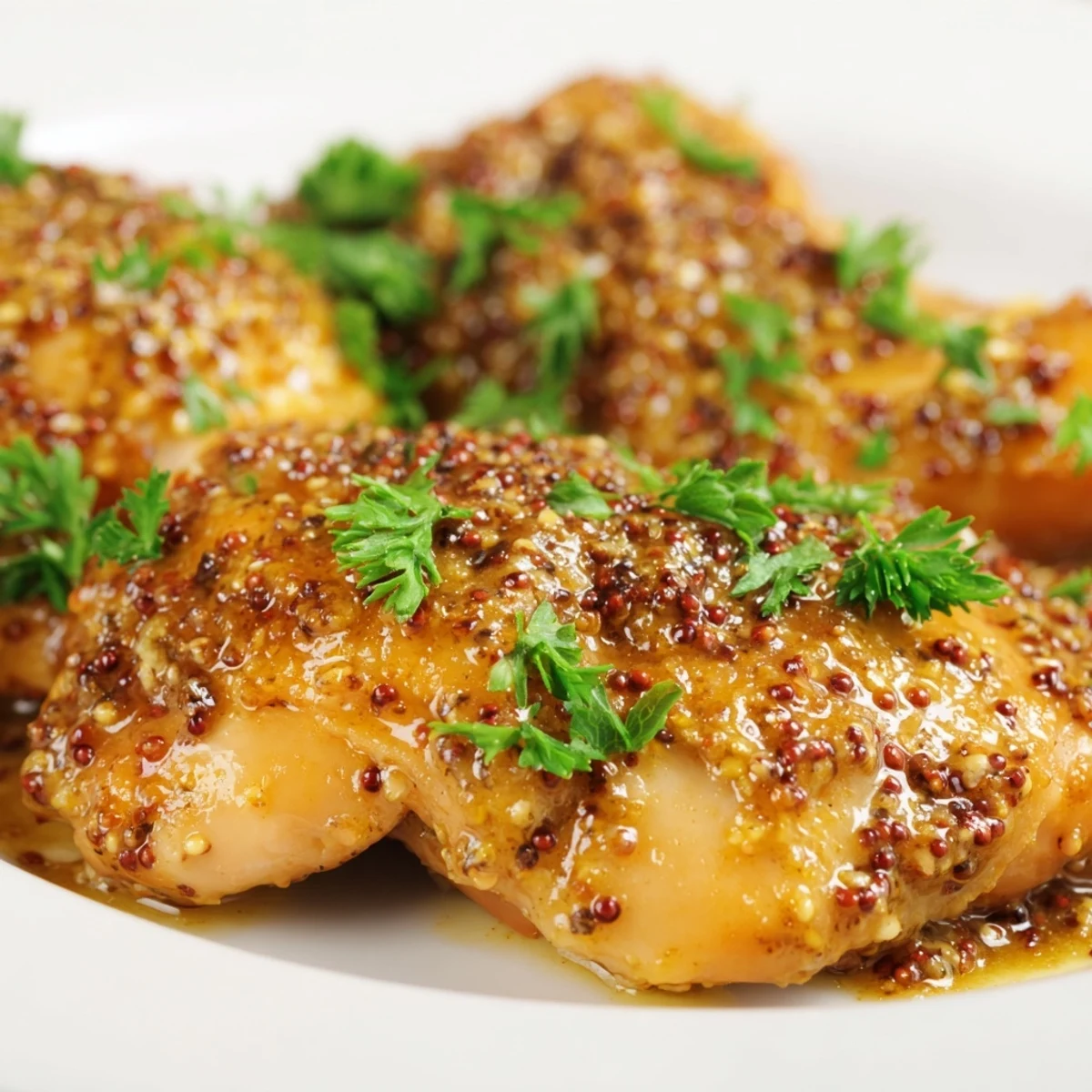 Juicy chicken breasts baking in bubbly sweet honey mustard glaze until perfectly caramelized
