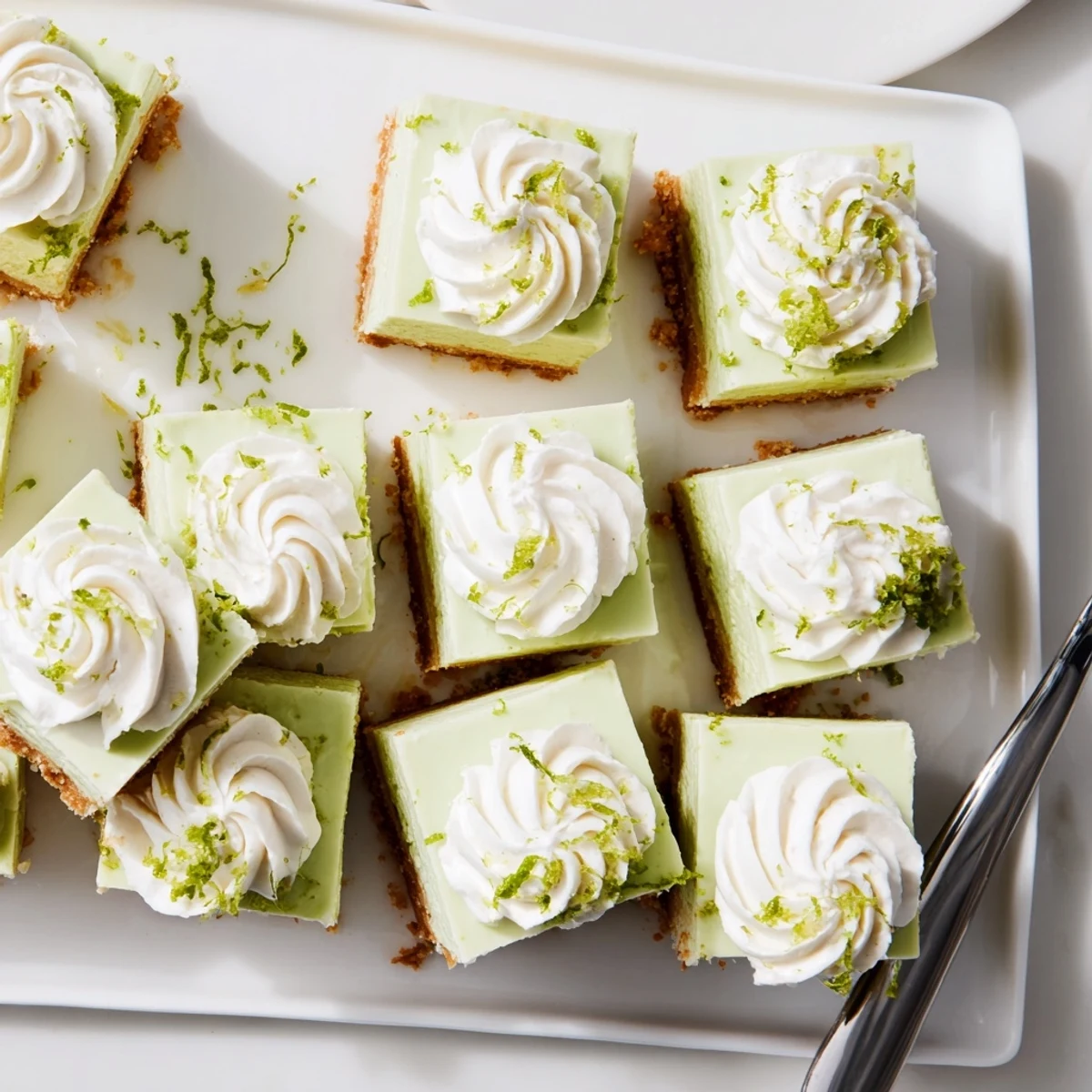 Close-up shot of sliced Key Lime Pie Bars showing buttery graham crust and bright green custard filling