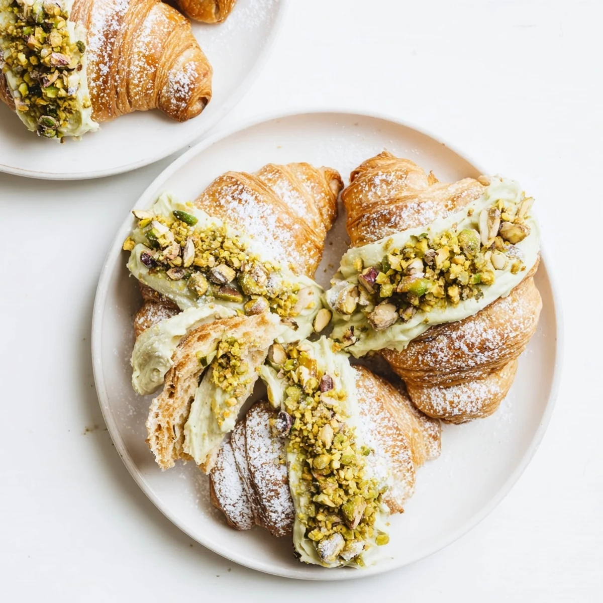 Warm pistachio croissants fresh from the oven with sweet nutty filling and golden crust