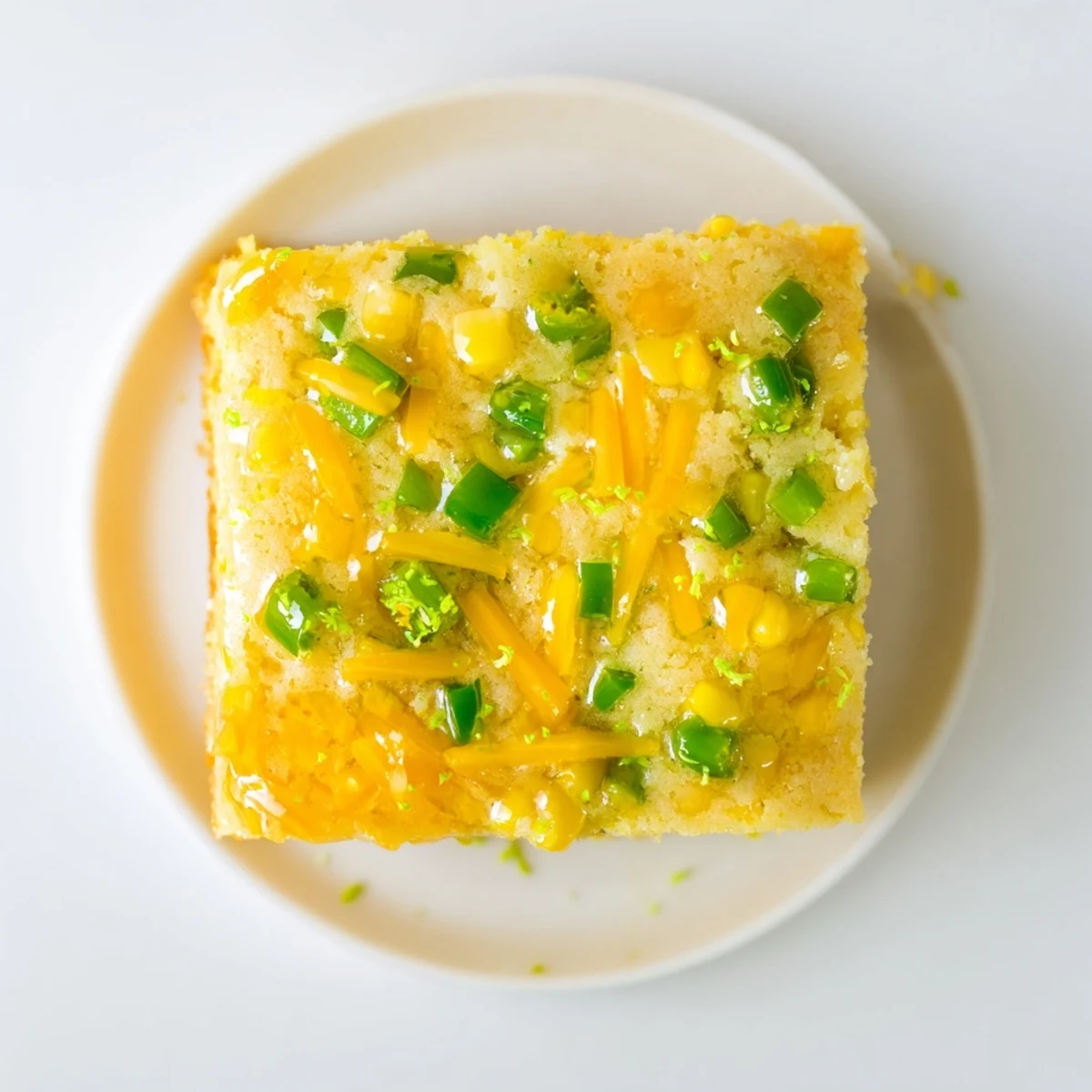 Warm Southern cornbread studded with fresh jalapeños topped with sweet lime honey glaze