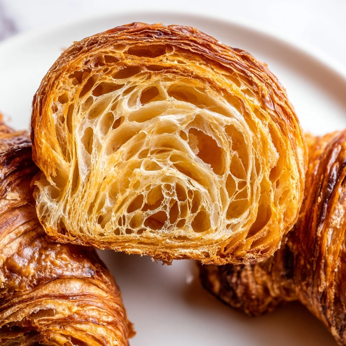 Buttery golden easy air fryer homemade croissant recipe drizzled with chocolate