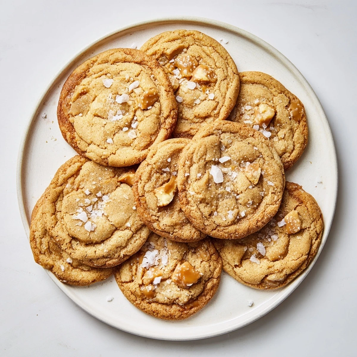 Chewy homemade sea salt caramel cookies fresh from the oven with gooey caramel centers and buttery edges