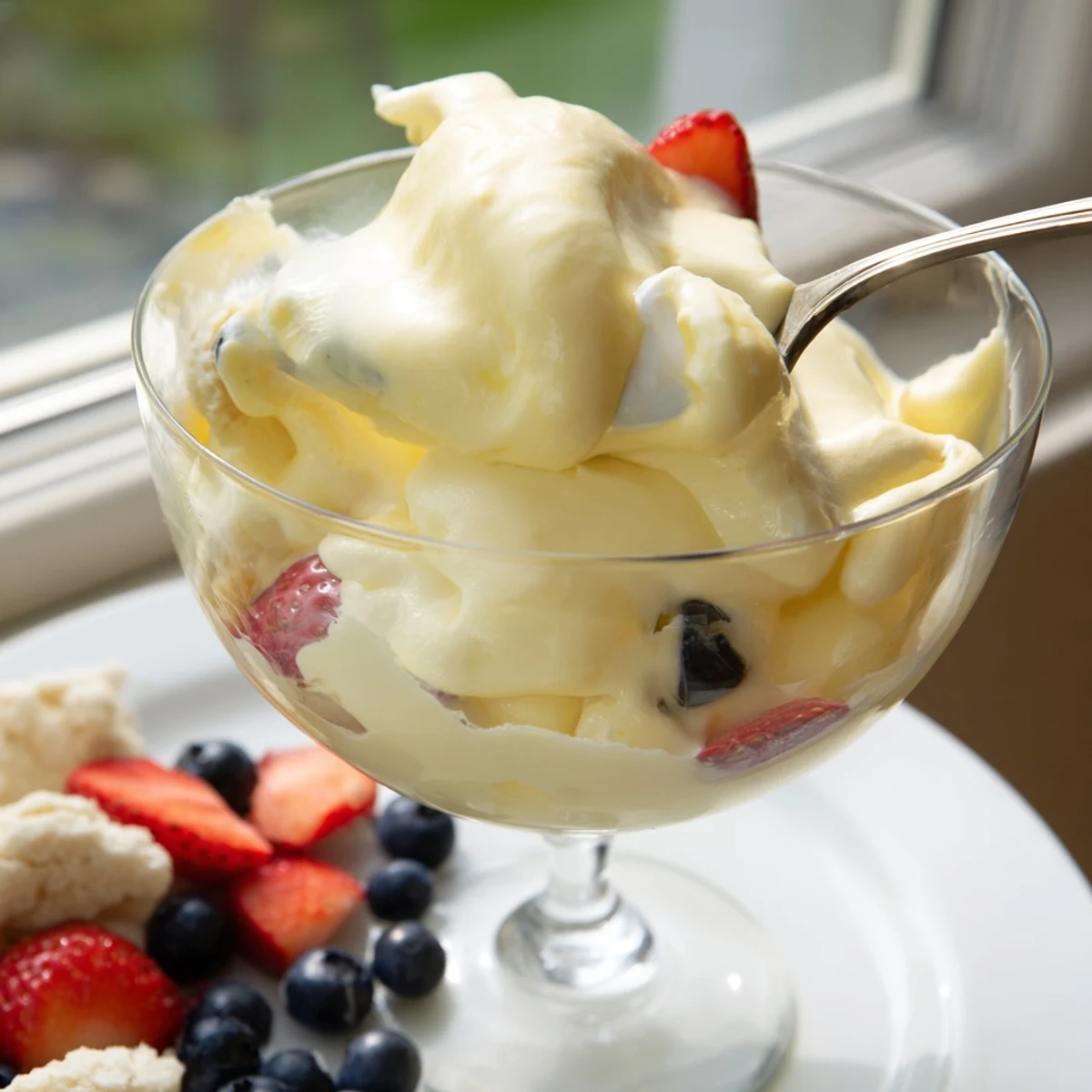 Creamy Italian Zabaglione recipe with Marsala wine served alongside crispy ladyfinger cookies