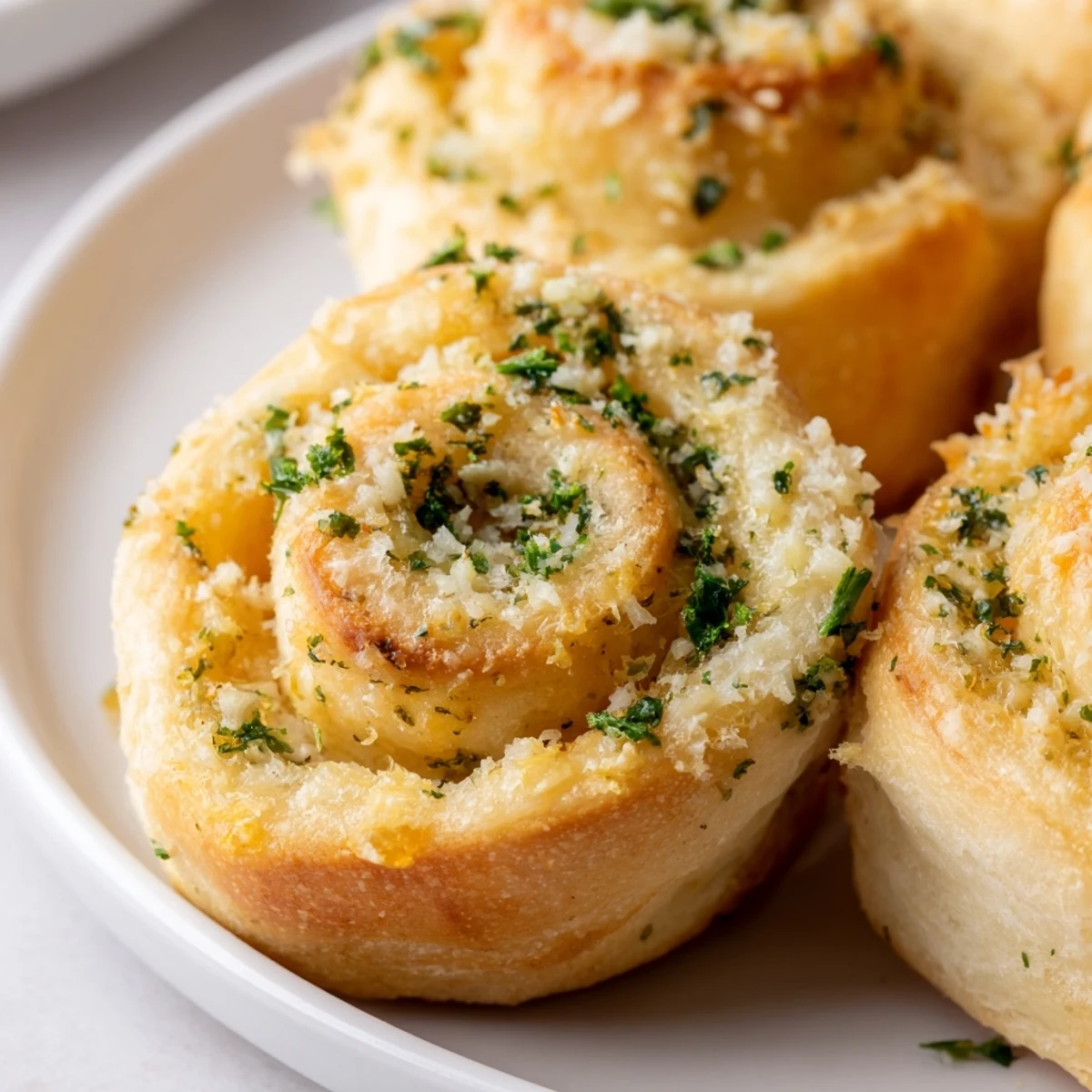 Fluffy garlic bread rolls filled with aromatic butter and topped with grated Parmesan cheese