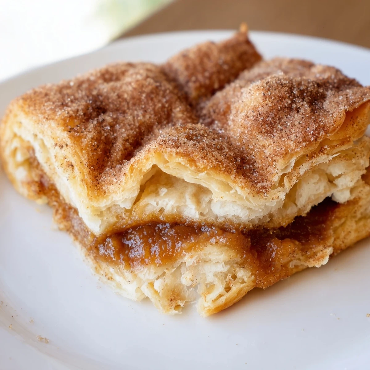 Warm dulce de leche pastries drizzled with cinnamon sugar on a baking sheet