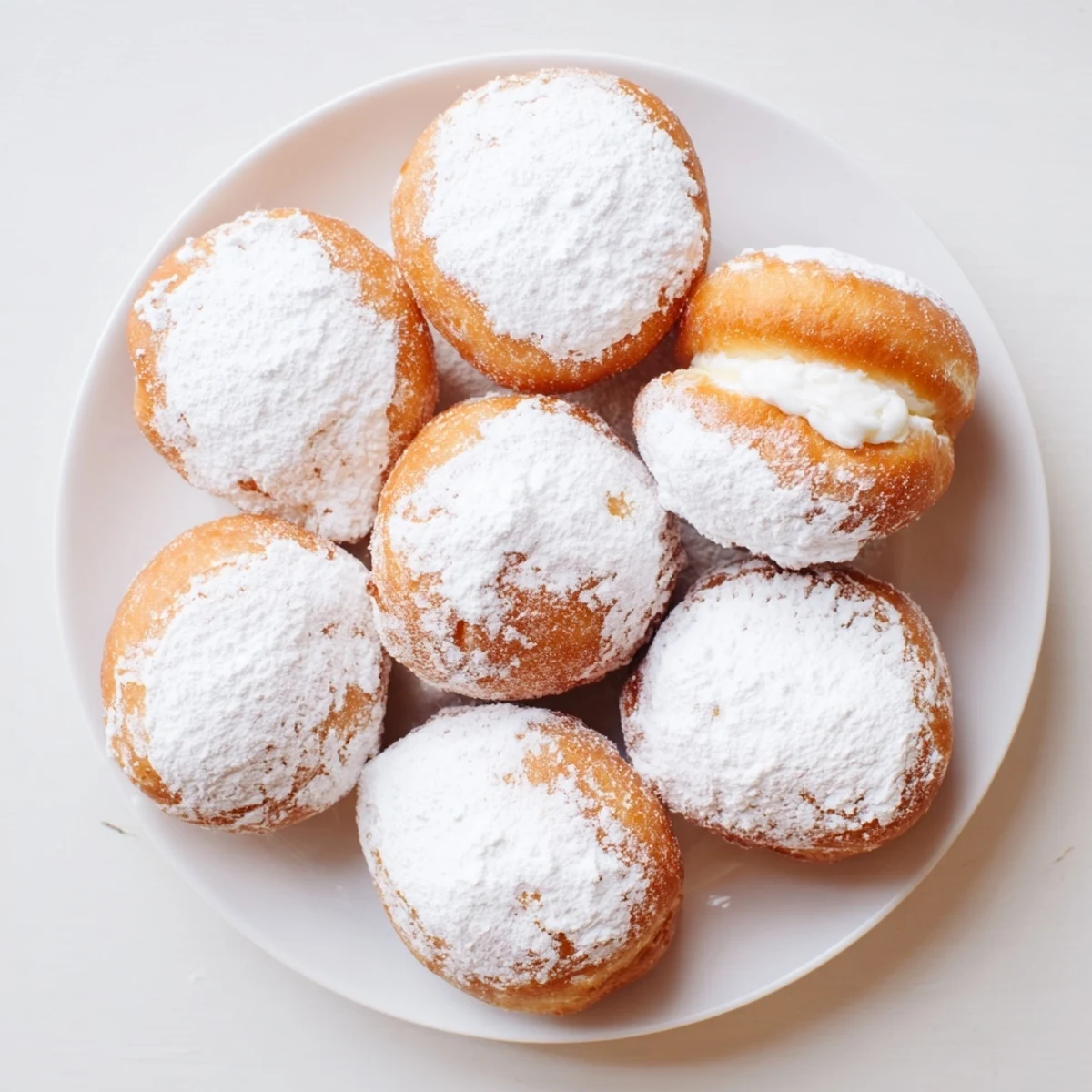Fried Korean milk cream donuts with generous milk cream filling coated in white sugar