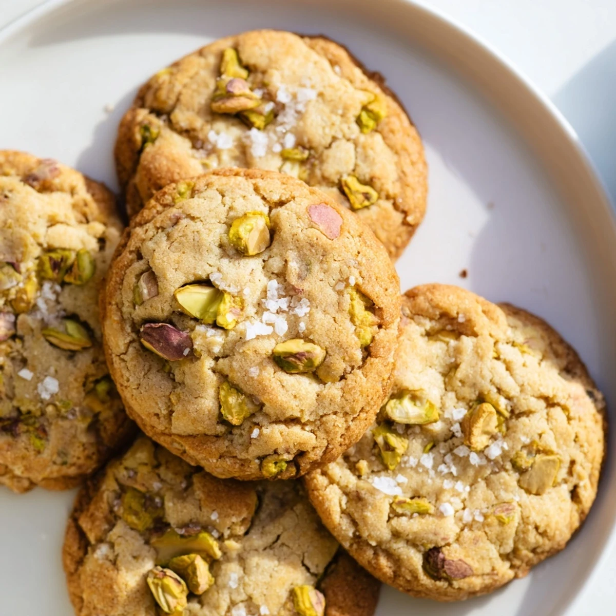 Buttery homemade salted pistachio cookies studded with green roasted pistachios and sparkling salt crystals
