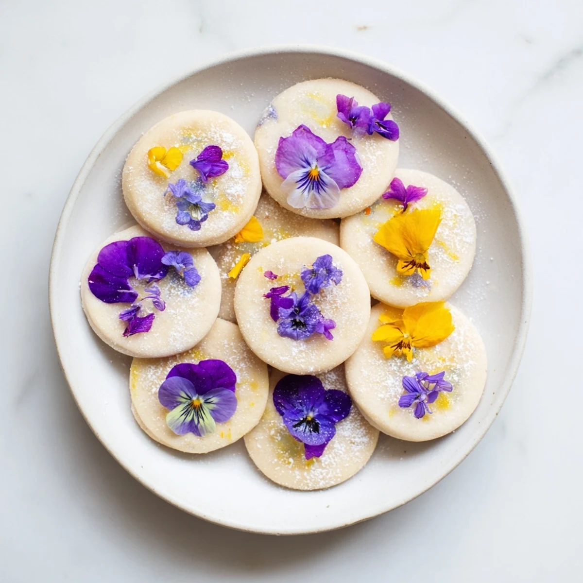 Handmade flower shortbread cookies baked until golden with marigolds centered on each buttery treat