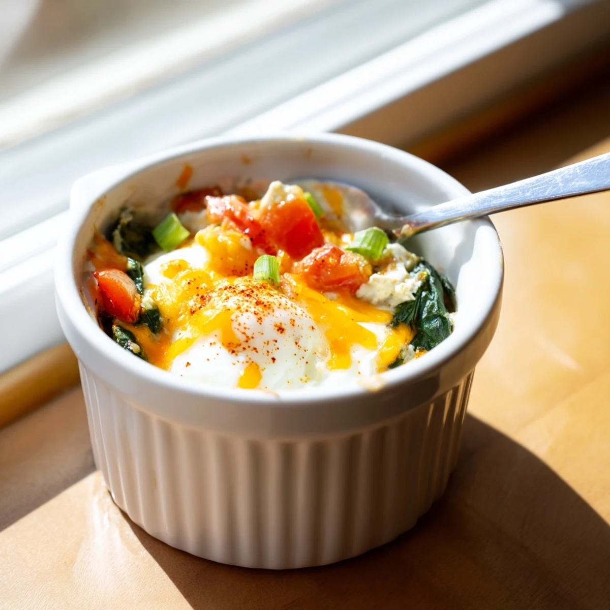 Protein-rich baked cottage cheese eggs with set whites and perfectly cooked yolks